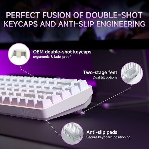 DIERYA DK68 Wireless Mechanical Keyboard, 60% Gaming Keyboard with Blue Switch, Triple Mode 2.4GHz/USB-C/BT5.0, RGB Backlit, Anti-Ghosting Keys, 68 Keys Portable Mini Wired Office Keyboard-White in Saudi Arabia