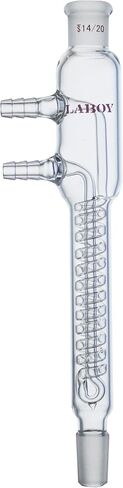 Laboy Glass Dimroth Reflux Condenser Coiled with 24/40 Joints 125mm in Coil Length 365mm in Overall Height with Glass Hose Connections Organic Chemistry Lab Glassware Apparatus in Saudi Arabia