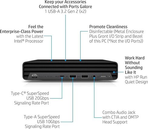 كمبيوتر مكتبي صغير HP EliteDesk 800 G9 Intel Core i5-12500T (6-Core) 256GB SSD 16GB RAM WiFi 6 AX Windows 11 Pro (متجدد) in Kuwait