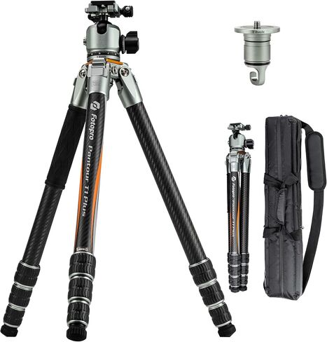 Fotopro Travel Camera Tripod, 60 Inch Carbon Fiber Tripod with Leveling Base, 44mm Low Profile Ball Head with Bowl Seat for DSLR Camera Video, 20kg/44lb Load, Waterproof & All Terrain, T1 Plus T-Track in Saudi Arabia
