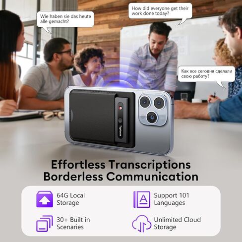 AI Voice Recorder, Note Voice Recorder, Free Transcribe & Summarize with AI Technology, App Control, Support 152 Languages, 64GB Memory, Audio Recorder for Lectures, Meetings, Calls, Black in Saudi Arabia