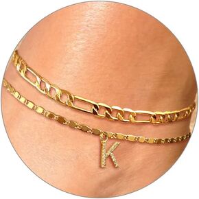HAXIYA Waterproof Gold Anklets for Women, Dainty 18K Gold Plated Anklets Layered Cuban Link Chain Herringbone Cute Anklets Set Summer Beach Jewelry Gift for Women Teen Girls