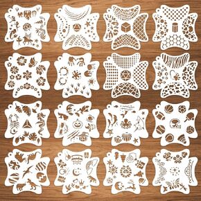 16 Pcs Face Paint Stencils, 121 Patterns Body Facial Painting Stencils, Reusable Mermaid Scale Flowers Face Tattoo Stencils Makeup Kit Face Tracing Stencils for Christmas Holiday Halloween Party