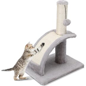 Nobleza Cat Scratching Post for Indoor Cats, Durable Natural Sisal Rope Cat Scratch Post with Cat Self Groomer, Sturdy Cat Scratcher Post for Kittens Small Cats with Funny Hanging Ball, Light Grey