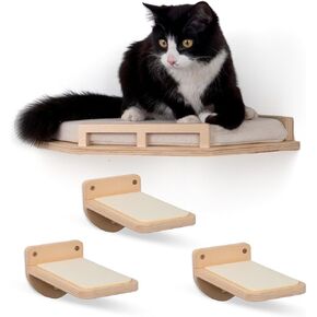 Cat Wall Shelves w/Corner Cat Shelf and 3 Steps, Easy Install Wall Climbing for Cats, Modern and Durable Shelves for Cats, Suitable for Small and Medium Size up to 22lbs