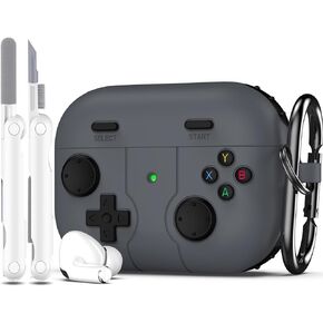 R-fun AirPods Pro Case Cover with Cleaner Kit, Classic Handheld Game Console Design Soft Skin Silicone Protective Case - Grey