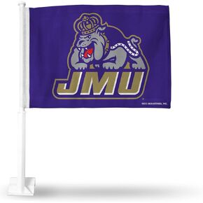 Rico Industries NCAA James Madiscon Dukes Team Color Double Sided Double Sided Car Flag - 16" x 19" - Strong Pole That Hooks onto Car/Truck/Automobile