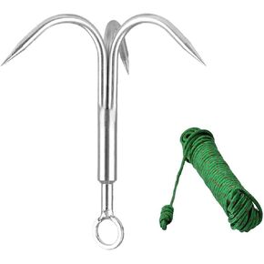 Yiliaw Stainless Steel Outdoor Grappling Hook with 50FT Rope/Climbing Claw/Gravity Hook/Flying Tigers/Aquatic Anchor Hook for Your Outdoor Life,Hiking,Tree Limb Removal