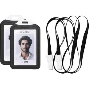 Lifiefy-2 Pack حامل شارة الهوية مع حبل، مناسب لبطاقة هوية الطالب وتصريح العمل وبطاقة الهوية والبطاقة المصرفية باللون الأسود