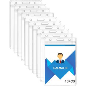 10 Pcs Extra Thick Badge Holder for Lanyard -Vertical Clear ID Card Holder with Waterproof Resealable Zip - Name Tag Holder for Nurses, Office and School