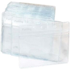 Fushing 100 Pcs Clear Plastic Horizontal Name Tag Badge ID Card Holders