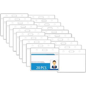 10 Pcs Clear Plastic Horizontal Name Badge ID Card Holders with Waterproof Resealable Zip, Name Tag Holder for Nurses, Office and School