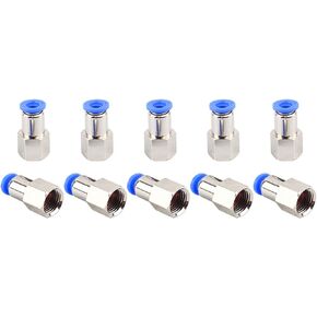 SNS Female 1/4 NPT Push to Connect Fittings(10 PCS) 1/4"Tube OD Straight Nickel Plated Brass Pneumatic Tube Fittings SPCF1/4-N02