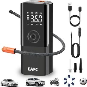 Portable Tire Inflator EAFC Car Air Compressor with Digital Pressure Gauge - 150 PSI - Motorcycle, Rechargeable Auto Air Pump Electric, and Bicycle Pump with LED Light