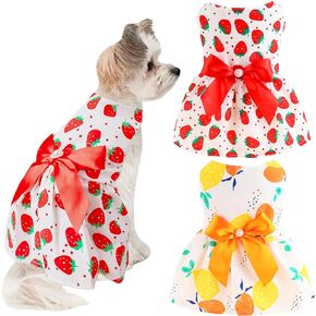 2 PCS Dog Dresses Small Dogs Clothes Girls Outfit for Pets Puppy Dresses Floral Summer Cute Female Cat Dress(Small)