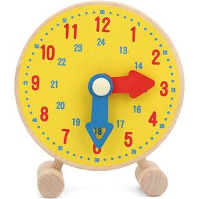 SALALIS Toddler Teaching Clock, Wooden Clock Toy Numbers Clock Model Toy Time Learning Clock Learning to Tell Time Educational Kindergarten Toy for Children