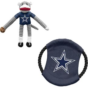 Littlearth NFL Dallas Cowboys Sock Monkey and Flying Disc Pet Toy Combo Set, Team Color, (3C00932-COWB)