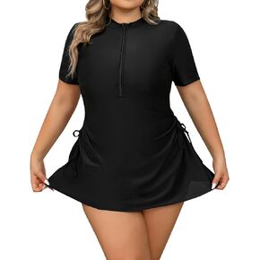 FYMNSI Women Plus Size Zipper Rash Guard Sun Protection Surf Rashguard Boyleg One Piece Sport Swimsuit Padded Bathing Suit