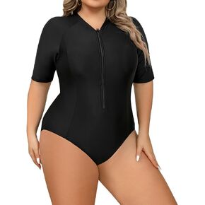 بدلة سباحة نسائية FYMNSI مقاس كبير بسحاب للحماية من الشمس لركوب الأمواج Rashguard Boyleg قطعة واحدة بدلة سباحة رياضية مبطنة