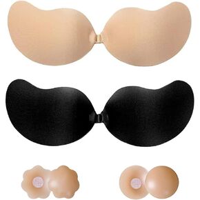 Sticky Bra Invisible Push up Bra Reusable Adhesive Bra,Sticky Boobs Push up Bra for Women with Silicone Nipple Covers Set