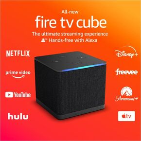 Certified Refurbished Fire TV Cube, Hands-free streaming device with Alexa, Wi-Fi 6E, 4K Ultra HD