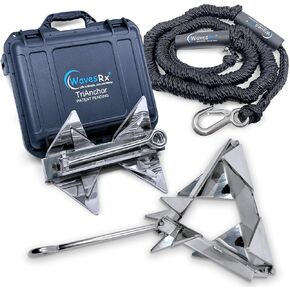 PWC Anchoring Bundle - 5lb TriAnchor with 7ft AnchorMate Bungee Line (Stretches to 25ft) | Effortless Anchoring for Jet Skis, Dinghies & Skiff Boats | Unique Folding Design with Storage Case