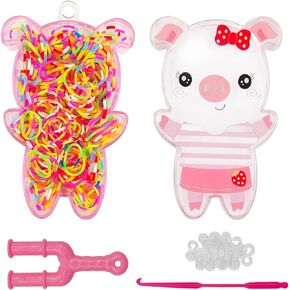 lyfLux 244 pcs Rubber Band Bracelet Kit, Pink Printed Pig Loom Bracelet Kit, 230 Leather Straps + 12 White S Buttons + 1 Slingshot + 1 Small Crochet Hook, for Knitting Crafts, Colorful Bracelet