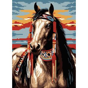 Indian Horse Latch Hook Rug Kit for Adults Easy Carpet Cushion with Printed Canvas Crochet Yarn Craft DIY Hooking Tapestry for Home Floor Decoration Pets Pads 52x38cm(1)