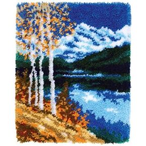 Natural Landscape River Tree Latch Hook Kits Rug Printed Canvas DIY Handmade Carpet Crochet Yarn Embroidery Needlework Hook Latch Kit Tapestry Rug Cover Christmas Home Decoration 50x38cm