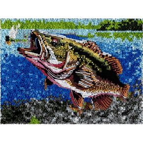 Fishing Fish Latch Hook Rug Kits with Printed Patterns for Adults and Starter DIY Embroidery Latch Hook Rug Sofa Seat Cushion Crocheting Kits Tapestry Door Mat Crochet Yarn Kits 52X38CM
