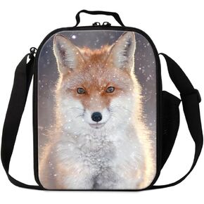 Dispalang Fox Print Lunch Bags for Children Girls Insulated Lunch Box Bags Small Kids Animal Lunch Container