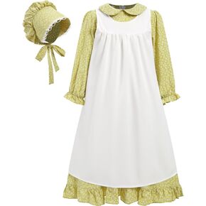 RAINDEWLL Pioneer Dresses for Girls Prairie Colonial Costume Long Sleeves Laura Ingalls Pilgrim Costume