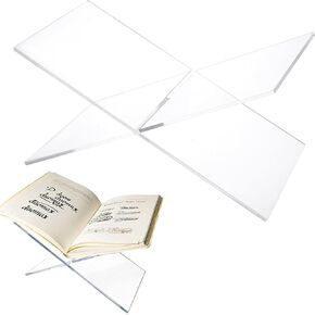 MUXHEL 2 Pcs X-Shape Acrylic Book Stand, 11"x6.1"x6.1" Clear Acrylic Book Holder, Large Sturdy Open Acrylic Book Display for Textbook, Cookbook and Magazine