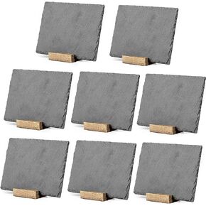 Ilyapa Mini Chalkboard Signs with Stand, 8 Pack - Rustic 5x6 Inch Small Slate Tabletop Chalk Boards with Wood Stands Set, Food Signs for Buffet Table