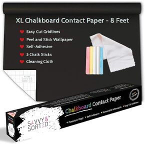 Black Chalkboard Contact Paper Roll, 8 FT Chalk Board Roll Peel & Stick, 17 x 96in Sticker Paper, Removable Self Adhesive Wallpaper Blackboard Decal