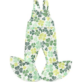 Toddler Infant Baby Girls Easter Jumpsuit Bunny Print Sleeveless Ribbed Bell Bottom Suspender Overalls Spring Outfits