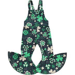 Toddler Infant Baby Girls Easter Jumpsuit Bunny Print Sleeveless Ribbed Bell Bottom Suspender Overalls Spring Outfits in Kuwait