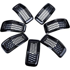 7pcs Front Grill Inserts Matte Black Honeycomb Mesh Grille Chrome Molding Trim Replacement for 2019-2023 Jeep Cherokee