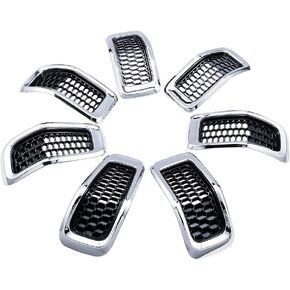 7pcs Front Grill Inserts Matte Black Honeycomb Mesh Grille Chrome Molding Trim Replacement for 2019-2023 Jeep Cherokee
