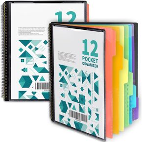 Binditek 2 Pack12 Pocket Poly Project Organizer with 6 Dividers, Folder Organizer Binder with Front Cover Pocket, Metal Wire Binding Spine, Letter Size, for Students and Coworkers