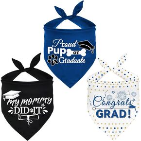 3 Pack Dog Graduation Bandanas Reversible Dog Graduation Cap and Gown Adjustable Graduation Dog Triangle Scarf Outfit Costume for Small Medium Large Dogs