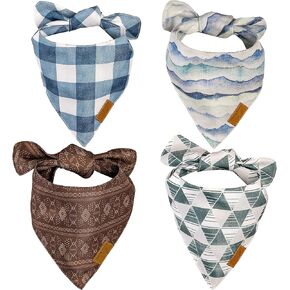 Remy+Roo Large Dog Bandanas - 4 Pack Ryan Set | Premium Durable Adjustable Polyester Fabric | Patented Shape Boy Dog Bandanas | Pack of Bandanas for Dogs