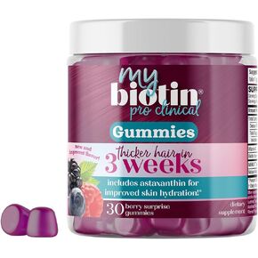 Purity Products MyBiotin ProClinical Gummies Thicker Hair in 3 Weeks & Fights Wrinkles - MB40X Biotin Matrix w/Astaxanthin - 40X More Soluble vs Ordinary Biotin – 30 BlackBerry-Flavor Gummy Chews