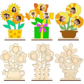 Memorywuu 6 Pcs Color Your Own Wood Mother's Day DIY Picture Frame Kit Flower Picture Frame Mothers Day Crafts for Classroom Unfinished Wood Picture Frames Photo Painting for Mother's Day Gifts