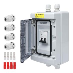 KERWINN Miniature Circuit Breaker Box Cover,100A 500V Solar Panel Switch Outdoor AC DC Solar Disconnect Switch with DIN Rail Wiring Terminal and Waterproof Connector