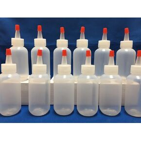 Dimes 12 pack of 2oz (60mL) Plastic Boston Round Squeeze Bottles with Yorker Caps LDPE