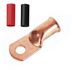 Heavy Duty 4/0x5/16 Copper Wire Lugs,12Pcs 4/0 AWG 5/16'' Stud Tubular Ring Terminals with 12Pcs Heat Shrink Tubing for Boat Marine Audio