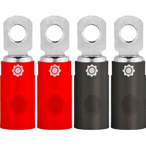 InstallGear 8 Gauge Tinned Pure Copper Set Screw Ring Terminals with Rubber Boots, 4-Pack | Electrical Connectors, Heat Shrink Wire Connectors for 8 Gauge Wire