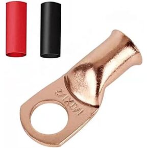 Heavy Duty 4/0x5/16 Copper Wire Lugs,12Pcs 4/0 AWG 5/16'' Stud Tubular Ring Terminals with 12Pcs Heat Shrink Tubing for Boat Marine Audio