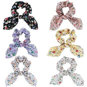 Jaciya Bow Scrunchies 6 عبوات شعر سكرانشيز زهرية للنساء والفتيات إكسسوارات الشعر